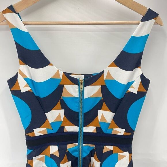 Milly Womens Geometric Dress Fit Flare Mini Sleeveless Scoopneck Lined Blue 2 - Picture 3 of 10